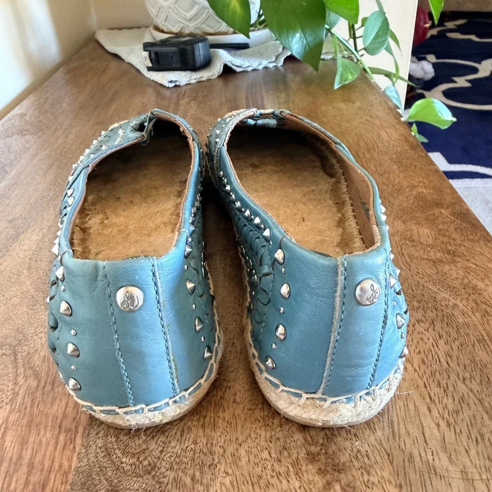 Sam Edelman Liam Espadrille Flats Womens 8 Blue Leather Studded Boho Slip On
